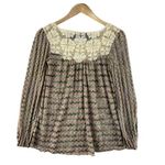 Free People  New Romantics Top Womens XS Brown Striped Lace Beaded Boho Prairie Photo 2