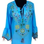 Misslook Womens Bell Sleeve Boho Tassel Ruffle Fringe Hem‎ Dress Blue XL NWOT Photo 1