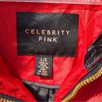Celebrity Pink Red Puffer Jacket with Fur Hood L Juniors Photo 1