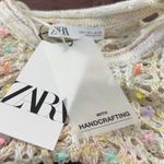 ZARA Handcrafted Sleeveless Open Knit Sweater w Colorful Floral Beading-Large Photo 5