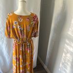 love, Fire Yellow and Pink Floral Wrap Maxi Dress Orange Size L Photo 4