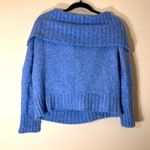 Mango  off the shoulder textured knit light blue sweater size Large Photo 5