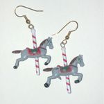 Carousel Horse Retro Boho Unique Earrings Gray Photo 3