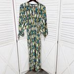ZARA  Geometric Print Sateen Maxi Dress Green Blue Tan Long Sleeve Small Photo 7