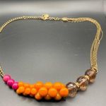 Jessica Simpson Beaded Statement Necklace Goldtone chain 28” total Photo 0