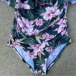 Kona Sol Double Ruffle Green Pink Tropical One Piece Swimsuit SMALL Photo 3