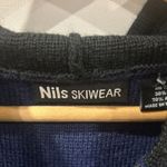 Nils Skiwear Sweater Womens Medium Wool Embroidered Hooded Shoulder Pads Blue Photo 1