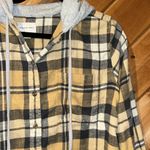 American Eagle  yellow gray plaid flannel hooded button up shirt Photo 3