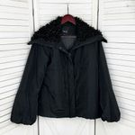 Vera Wang Simply Vera Puffer Jacket Faux Fur Collar Hood Black Medium Balloon Sleeve Photo 9