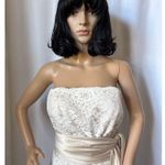 Dessy formal lace strapless bridesmaid dress long sash bow ivory 12 White Photo 6