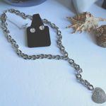 Silver Chain Y Crystal Heart Pendant Necklace Photo 0