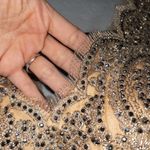 Abby Paris NWT Beige Beaded Scalloped V-Neck Long Evening Gown Size 4W Photo 4