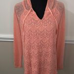 New Direction s Weekend Peach Lace Front Hooded Blouse Size Large Photo 0