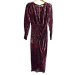 Ronny Kobo Wine Red Ruched Burnout Velvet Long Sleeve Midi Cocktail Dress 4 Photo 3