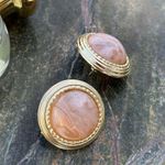 Vintage Marble Stone Statement Earrings Gold Photo 1