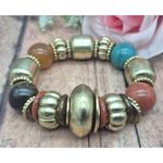Chunky Lightweight Statement Stretch Bracelet Beaded Brushed Gold Tone Photo 3