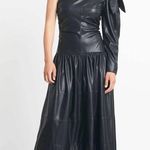 Tanya Taylor Black Gigi Faux Leather One Shoulder Bow Dress Size 10 Photo 0