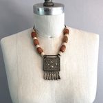 Handmade Vintage authentic African tribal necklace with metal center amber colored beads Photo 1