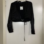 ZARA NWT! satin neck long sleeve plunge wrap blouse gold chain detail medium Photo 1