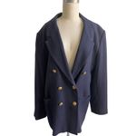 Vintage Oleg Cassini Wool Blazer Navy Gold Button Double Breasted Jacket 16 Blue Photo 2