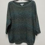 Croft & Barrow Knit Blouse Women 2X Green 3/4 Sleeve Preppy Casual Galaxy Stripe Photo 0