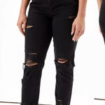 American Eagle Ripped Mom Jean Black High Waisted High Rise Cropped Crop Ankle Photo 0