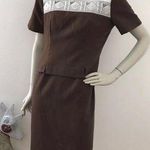 Vintage 80s Brown Aztec Embroidered Dress S/M Photo 0