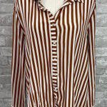 Jane and Delancey  Striped Button Down Shirt in Brown and White Photo 0