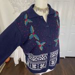 Dress Barn Classic Americana Navy Blue Red Christmas Chunky Cardigan Sweater L Photo 3