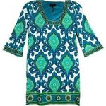 Laundry by Shelli Segal Laundry Shelli Segal Dress Womens 2 Teal Blue White Baroque Mini Retro Mod Party Photo 0