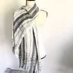 Vintage Stripe Silver Metallic Gold beaded Scarf Gray Photo 1