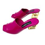 Dolce & Gabbana Fuchsia Pink Patent Mules Gold DG Heel Logo Sandals Size EU 37.5 Photo 3
