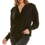 IRO  Black Surplice Feminine Blouse Size 34 Satin Jacquard Draped Plunge V New Photo 0