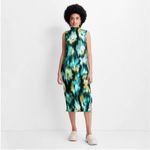 Future Collective Women's Watercolor Plisse Midi Dress Green Size XXS Photo 1