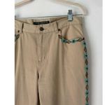 Ralph Lauren Vintage Southwestern Beaded Khaki Bootcut Jeans Size 8 Petite Photo 2