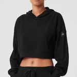 Alo Yoga Alo Muse Ribbed Cropped Pullover Hoodie Sweatshirt Black Large Photo 0