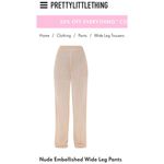 Pretty Little Thing Nude Bead Embellished Wide Leg Trouser Pants Size 6 Photo 13