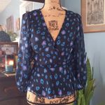 Sugar Lips  "Neon Carnival" Blue and Pink Leopard Print Chiffon Wrap Blouse Photo 1