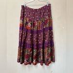 Vintage 90s Silk Patchwork Tiered Midi Skirt Boho Cottagecore 14W Carole Little Purple Photo 1