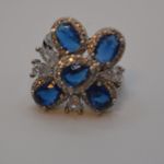 Luxury Geometric Faux Sapphire & Cubic Zirconia Floral Ring Silver Photo 1