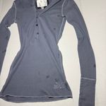 American Eagle  Y2K Ribbed Thermal Form Fitting Henley Hooded Long Sleeve Top Photo 2