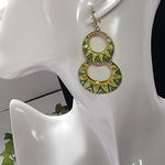 Boho Yellow Green Double Hoop Drop Earrings Photo 2