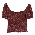 American Eagle Smocked Top Womens M Rust Polka Dot Puff Sleeve Cottagecore Boho Red Size M Photo 1