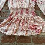 Princess Polly  Cream & Red Floral Sheer V-Neck Wide Smocked Waist Mini Dress 8 Photo 1