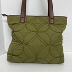 Fossil Vintage Quilted Purse Tote Flower Boho Leather Zipper Olive Green Brown Photo 7