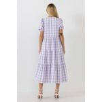 English Factory  Tuckernuck Gingham Puff Sleeve Tiered Midi Dress Purple White XS Photo 1