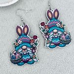 Bunny Gnome with basket wooden earrings Blue Photo 0