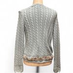 Preswick & Moore  Baby Blue Cottagecore Cable Knit V-neck Floral Hem Sweater M Photo 8