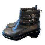 Dansko Booties Bibi Leather Buckle Moto Wedge Clog Chunky Black Size 39 9 Photo 3