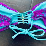 Shade & Shore Target Xhilaration Bandeau Bikini Top - Teal with Purple Lace | Size: S Photo 4